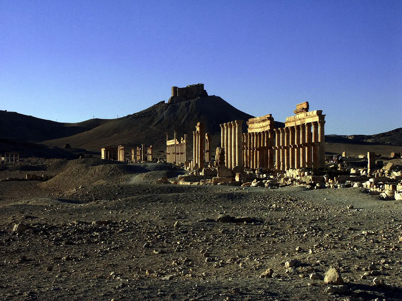 قلعة تدمر على قمّة الجبل.